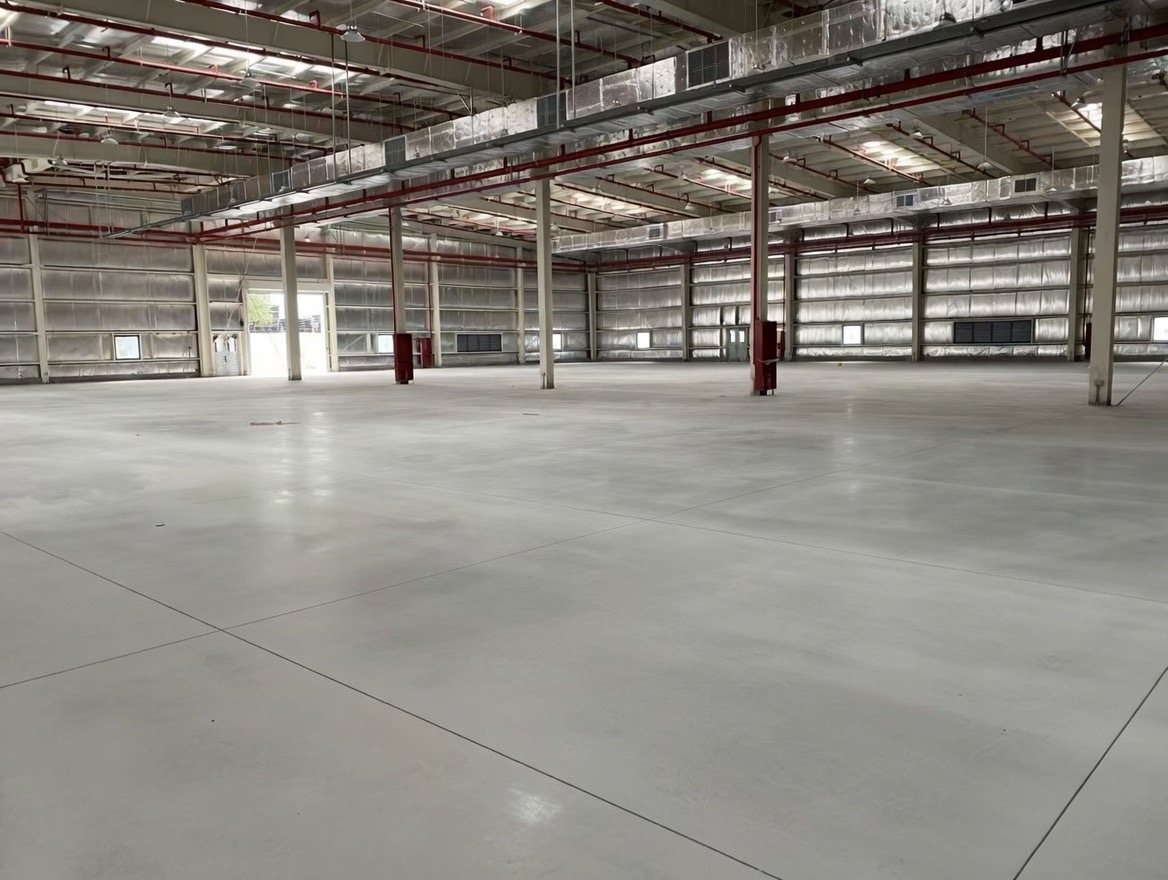 Completed production floor with coordinated mechanical services